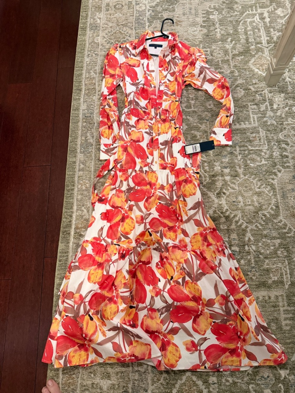Rachel Zoe Red, Yellow and Cream Floral Button-Front Maxi Dress